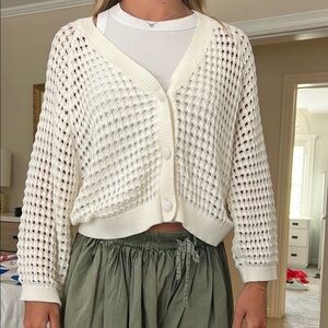 Cream Open-Weave Cardigan Sweater